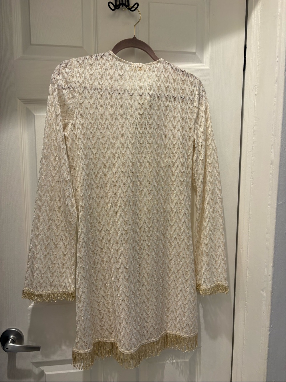 Ramy Brook Cassie Zig Zag Fringe Cover Up Dress White Gold Metallic Size M NWT - Picture 5 of 10